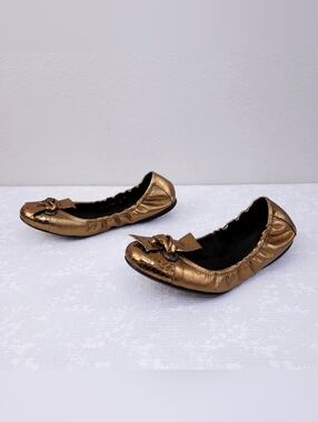Stuart Weitzman Cap Toe Ballet Flats US 9 Metallic Gold Snake Embossed